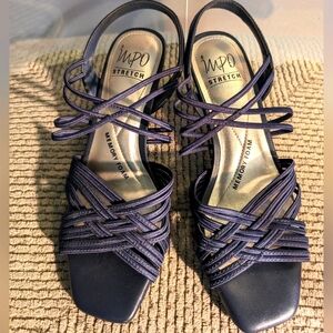 Impo Elise 8 vintage navy strappy 2.5"‎ heeled comfy slingback sandals